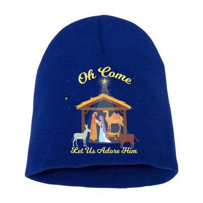Let Us Adore Him Christmas Advent Nativity Scene North Gift Short Acrylic Beanie