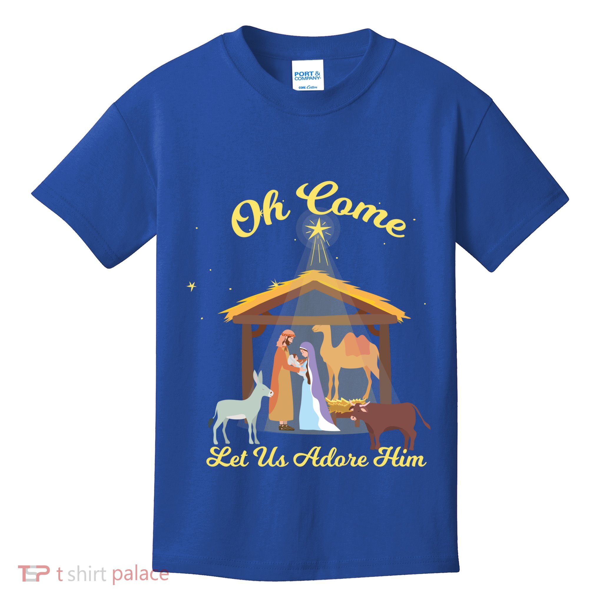 Let Us Adore Him Christmas Advent Nativity Scene North Gift Kids T-Shirt