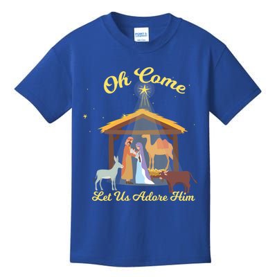 Let Us Adore Him Christmas Advent Nativity Scene North Gift Kids T-Shirt