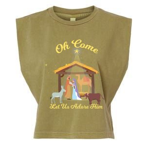 Let Us Adore Him Christmas Advent Nativity Scene North Gift Garment-Dyed Women's Muscle Tee