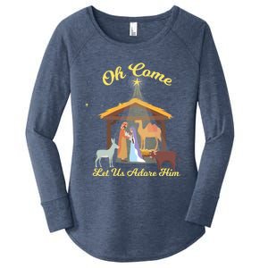 Let Us Adore Him Christmas Advent Nativity Scene North Gift Women's Perfect Tri Tunic Long Sleeve Shirt