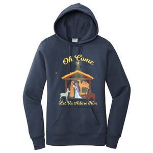 Let Us Adore Him Christmas Advent Nativity Scene North Gift Women's Pullover Hoodie