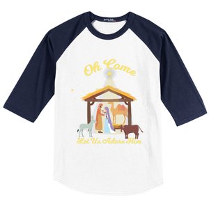 Let Us Adore Him Christmas Advent Nativity Scene North Gift Baseball Sleeve Shirt