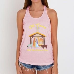 Let Us Adore Him Christmas Advent Nativity Scene North Gift Women's Knotted Racerback Tank