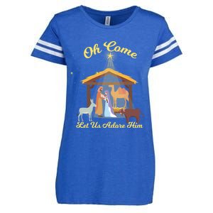 Let Us Adore Him Christmas Advent Nativity Scene North Gift Enza Ladies Jersey Football T-Shirt