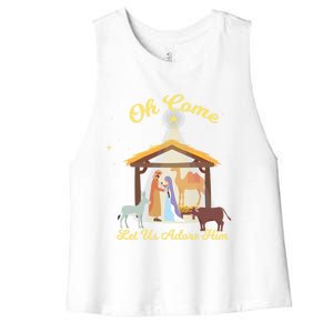 Let Us Adore Him Christmas Advent Nativity Scene North Gift Women's Racerback Cropped Tank