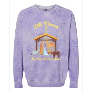 Let Us Adore Him Christmas Advent Nativity Scene North Gift Colorblast Crewneck Sweatshirt