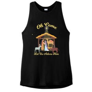 Let Us Adore Him Christmas Advent Nativity Scene North Gift Ladies PosiCharge Tri-Blend Wicking Tank