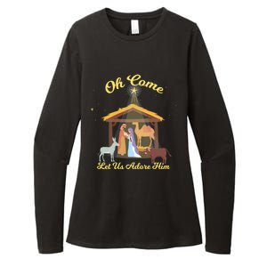 Let Us Adore Him Christmas Advent Nativity Scene North Gift Womens CVC Long Sleeve Shirt