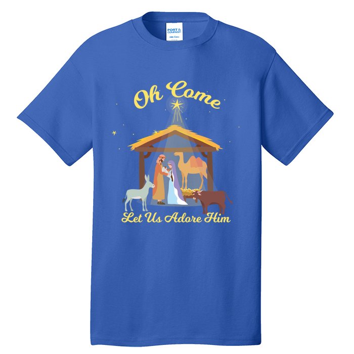 Let Us Adore Him Christmas Advent Nativity Scene North Gift Tall T-Shirt