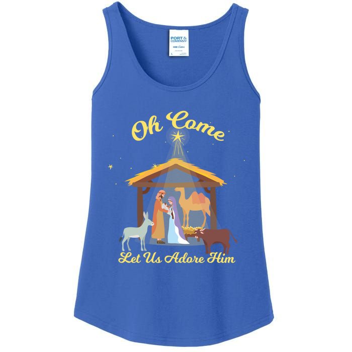 Let Us Adore Him Christmas Advent Nativity Scene North Gift Ladies Essential Tank