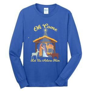 Let Us Adore Him Christmas Advent Nativity Scene North Gift Tall Long Sleeve T-Shirt