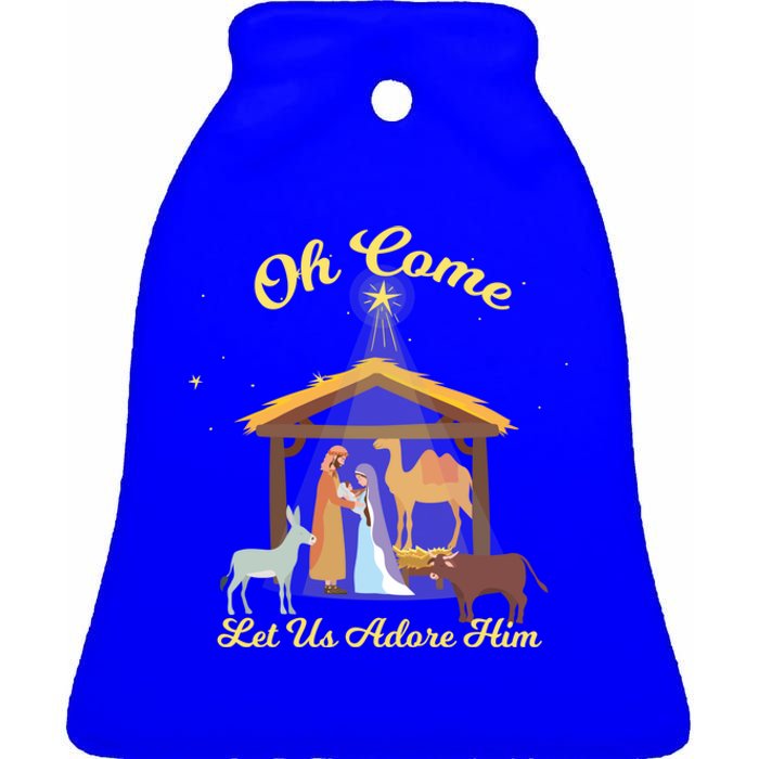 Let Us Adore Him Christmas Advent Nativity Scene North Gift Ceramic Bell Ornament