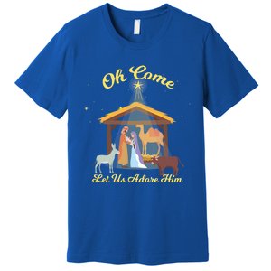 Let Us Adore Him Christmas Advent Nativity Scene North Gift Premium T-Shirt