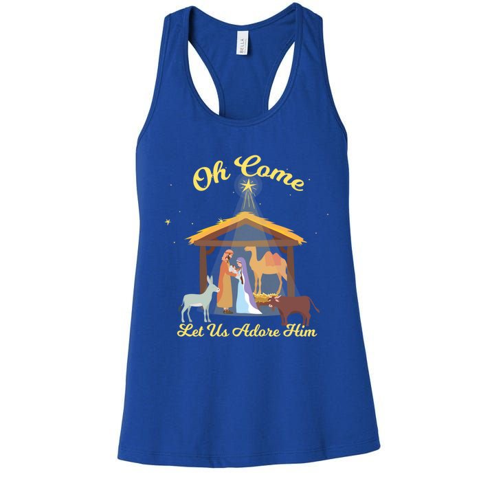 Let Us Adore Him Christmas Advent Nativity Scene North Gift Women's Racerback Tank