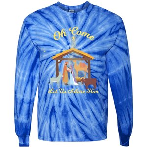 Let Us Adore Him Christmas Advent Nativity Scene North Gift Tie-Dye Long Sleeve Shirt