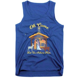 Let Us Adore Him Christmas Advent Nativity Scene North Gift Tank Top