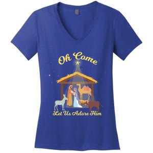 Let Us Adore Him Christmas Advent Nativity Scene North Gift Women's V-Neck T-Shirt