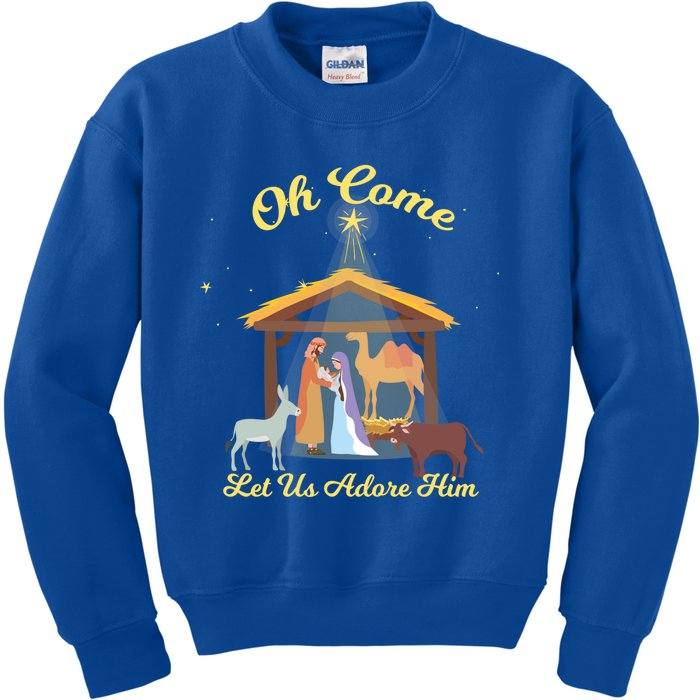 Let Us Adore Him Christmas Advent Nativity Scene North Gift Kids Sweatshirt