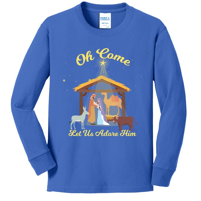 Let Us Adore Him Christmas Advent Nativity Scene North Gift Kids Long Sleeve Shirt