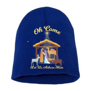 Let Us Adore Him Christmas Advent Nativity Scene North Gift Short Acrylic Beanie