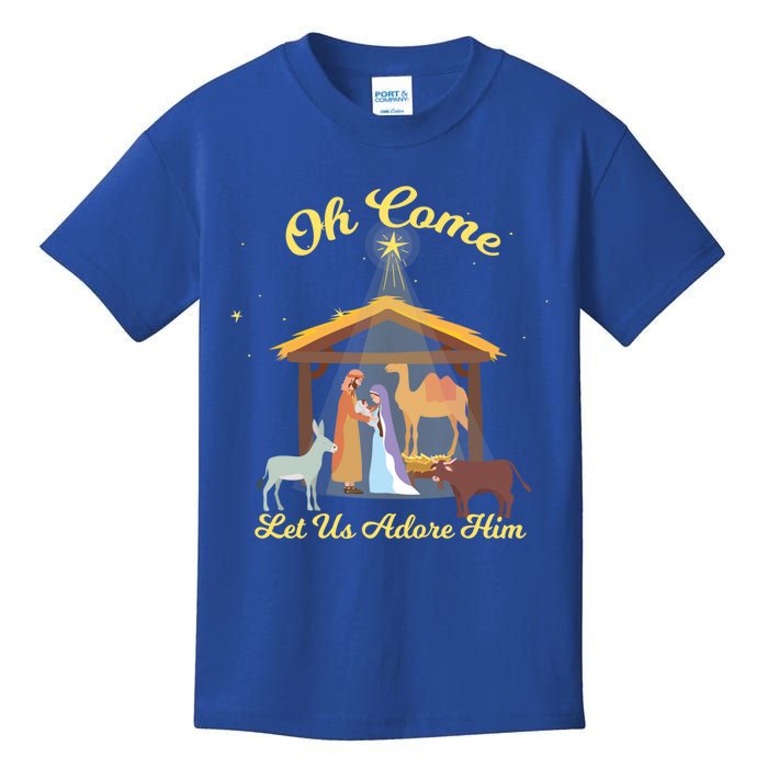 Let Us Adore Him Christmas Advent Nativity Scene North Gift Kids T-Shirt