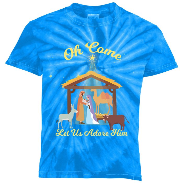 Let Us Adore Him Christmas Advent Nativity Scene North Gift Kids Tie-Dye T-Shirt