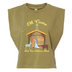 Let Us Adore Him Christmas Advent Nativity Scene North Gift Garment-Dyed Women's Muscle Tee