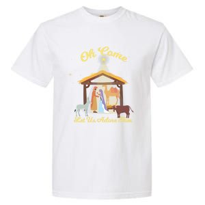 Let Us Adore Him Christmas Advent Nativity Scene North Gift Garment-Dyed Heavyweight T-Shirt