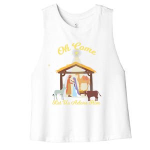 Let Us Adore Him Christmas Advent Nativity Scene North Gift Women's Racerback Cropped Tank