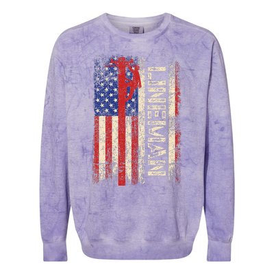 Lineman Us American Flag Patriotic Electrician Dad Colorblast Crewneck Sweatshirt