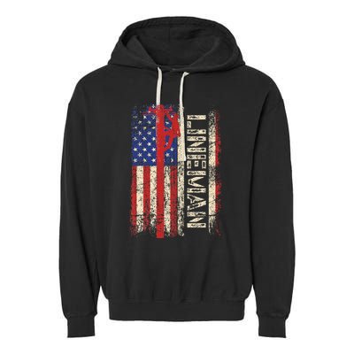 Lineman Us American Flag Patriotic Electrician Dad Garment-Dyed Fleece Hoodie