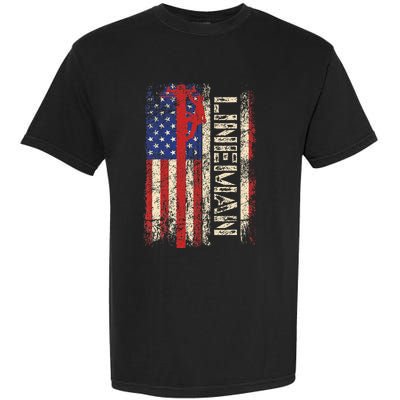 Lineman Us American Flag Patriotic Electrician Dad Garment-Dyed Heavyweight T-Shirt