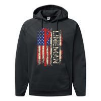 Lineman Us American Flag Patriotic Electrician Dad Performance Fleece Hoodie