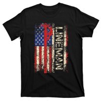 Lineman Us American Flag Patriotic Electrician Dad T-Shirt