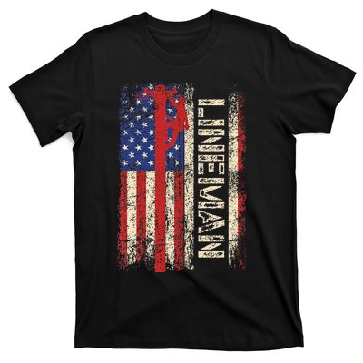 Lineman Us American Flag Patriotic Electrician Dad T-Shirt