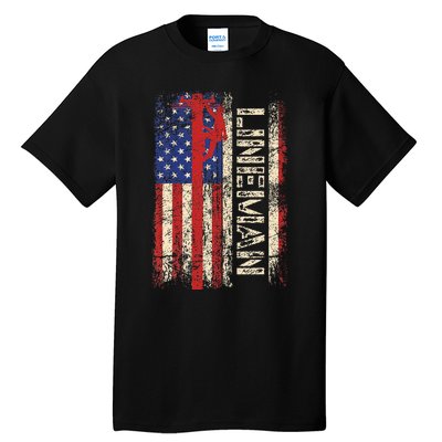 Lineman Us American Flag Patriotic Electrician Dad Tall T-Shirt