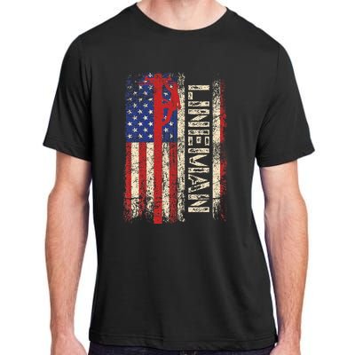 Lineman Us American Flag Patriotic Electrician Dad Adult ChromaSoft Performance T-Shirt