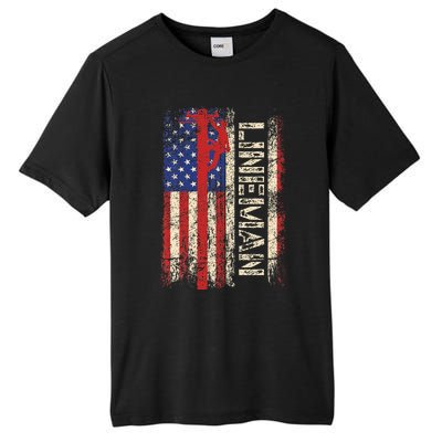 Lineman Us American Flag Patriotic Electrician Dad Tall Fusion ChromaSoft Performance T-Shirt