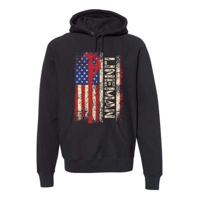 Lineman Us American Flag Patriotic Electrician Dad Premium Hoodie