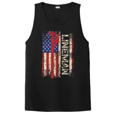 Lineman Us American Flag Patriotic Electrician Dad PosiCharge Competitor Tank