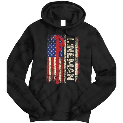 Lineman Us American Flag Patriotic Electrician Dad Tie Dye Hoodie