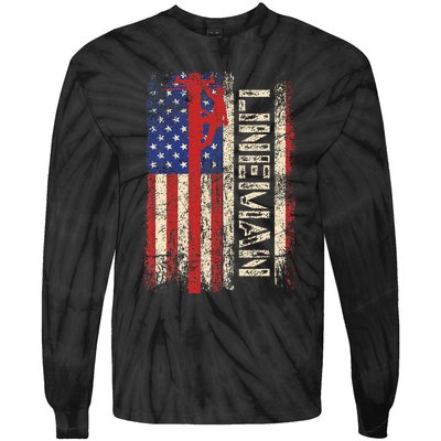 Lineman Us American Flag Patriotic Electrician Dad Tie-Dye Long Sleeve Shirt