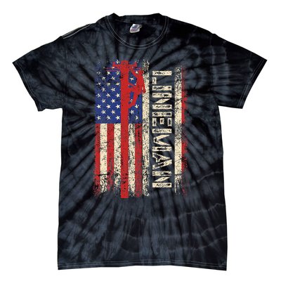 Lineman Us American Flag Patriotic Electrician Dad Tie-Dye T-Shirt