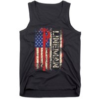 Lineman Us American Flag Patriotic Electrician Dad Tank Top