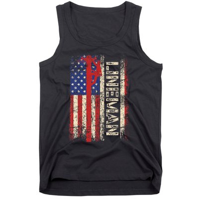 Lineman Us American Flag Patriotic Electrician Dad Tank Top