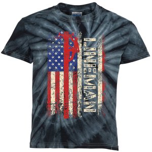 Lineman Us American Flag Patriotic Electrician Dad Kids Tie-Dye T-Shirt