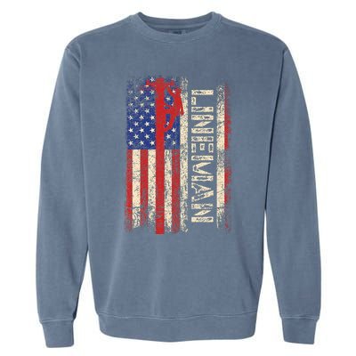 Lineman Us American Flag Patriotic Electrician Dad Garment-Dyed Sweatshirt