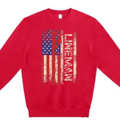 Lineman Us American Flag Patriotic Electrician Dad Premium Crewneck Sweatshirt