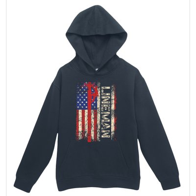 Lineman Us American Flag Patriotic Electrician Dad Urban Pullover Hoodie